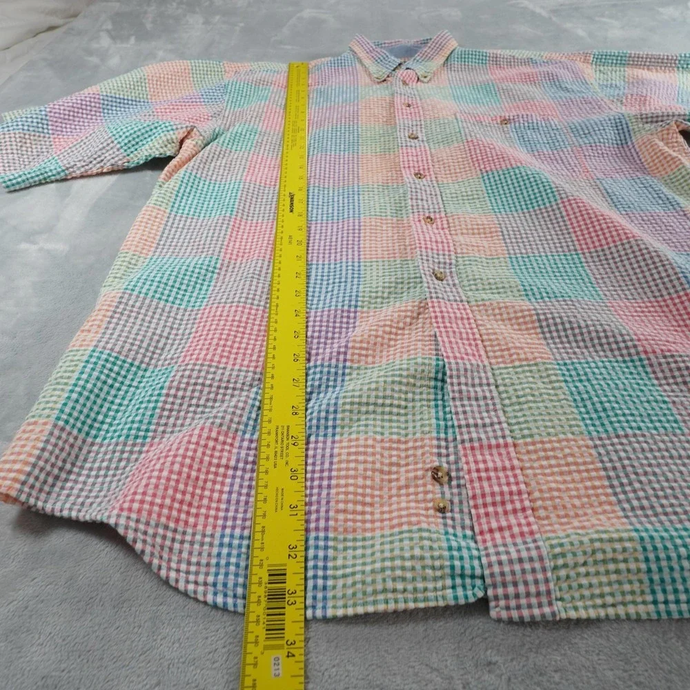 Deep River Trading Seersucker Shirt Mens XXL Pastel Plaid Button Up Cotton Prep - Picture 5 of 14